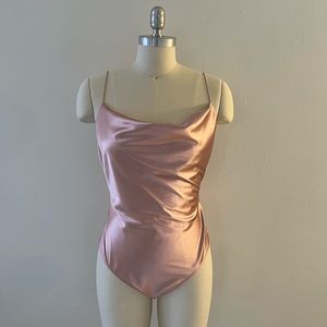 Pink cowl neck bodysuit